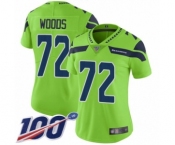 Women's Seattle Seahawks #72 Al Woods Limited Green Rush Vapor Untouchable 100th Season Football Jersey