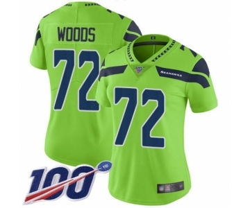 Women's Seattle Seahawks #72 Al Woods Limited Green Rush Vapor Untouchable 100th Season Football Jersey