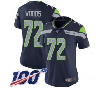 Women's Seattle Seahawks #72 Al Woods Navy Blue Team Color Vapor Untouchable Limited Player 100th Season Football Jersey