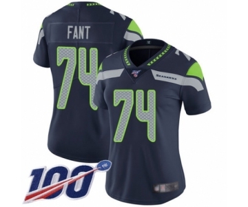 Women's Seattle Seahawks #74 George Fant Navy Blue Team Color Vapor Untouchable Limited Player 100th Season Football Jersey