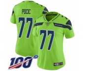 Women's Seattle Seahawks #77 Ethan Pocic Limited Green Rush Vapor Untouchable 100th Season Football Jersey