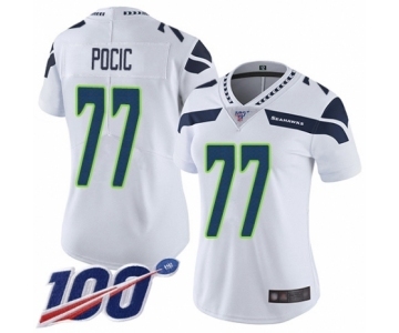Women's Seattle Seahawks #77 Ethan Pocic White Vapor Untouchable Limited Player 100th Season Football Jersey