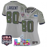 Women's Seattle Seahawks #80 Steve Largent Gray 2025 F.U.S.E. Super Bowl LX & US 250th anniversary Patch And 50th Season Patch “Rivalries” Vapor Limited Fo Women's Seattle Seahawks #80 Steve Largent Gray 2025 F.U.S.E. Super Bowl LX & US 250th anniversary Patch And 50th Season Patch “Rivalries” Vapor Limited Fo
