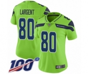 Women's Seattle Seahawks #80 Steve Largent Limited Green Rush Vapor Untouchable 100th Season Football Jersey