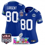 Women's Seattle Seahawks #80 Steve Largent Royal 2025 F.U.S.E. Super Bowl LX Patch And 50th Season & USA 250' Patch Vapor Throwback Limited Stitched Footba