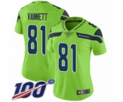 Women's Seattle Seahawks #81 Nick Vannett Limited Green Rush Vapor Untouchable 100th Season Football Jersey
