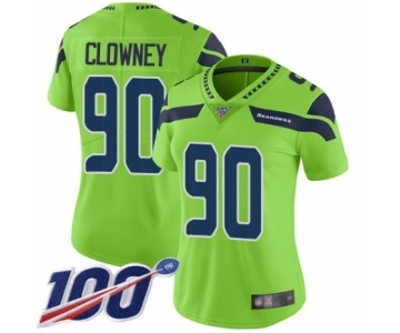Women's Seattle Seahawks #90 Jadeveon Clowney Limited Green Rush Vapor Untouchable 100th Season Football Jersey