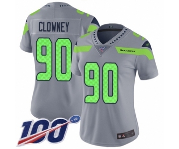 Women's Seattle Seahawks #90 Jadeveon Clowney Limited Silver Inverted Legend 100th Season Football Jersey