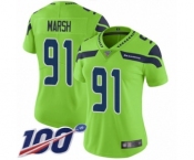 Women's Seattle Seahawks #91 Cassius Marsh Limited Green Rush Vapor Untouchable 100th Season Football Jersey