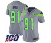 Women's Seattle Seahawks #91 Jarran Reed Limited Silver Inverted Legend 100th Season Football Jersey