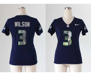 nike women nfl jerseys seattle seahawks #3 wilson blue[handwork sequin lettering fashion]