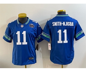 Youth Seattle Seahawks #11 Jaxon Smith-Njigba Royal 2025 F.U.S.E 50th Anniversary Patch Throwback Vapor Limited Stitched Football Jersey
