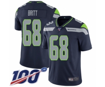Youth Seattle Seahawks #68 Justin Britt Navy Blue Team Color Vapor Untouchable Limited Player 100th Season Football Jersey