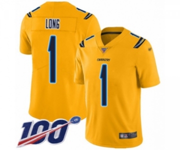 Men's Los Angeles Chargers #1 Ty Long Limited Gold Inverted Legend 100th Season Football Jersey
