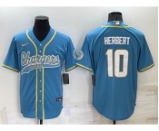 Men's Los Angeles Chargers #10 Justin Herbert Light Blue Stitched MLB Cool Base Nike Baseball Jersey