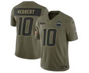 Men's Los Angeles Chargers #10 Justin Herbert Olive 2025 Salute to Service Limited Football Stitched Jersey
