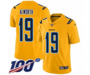 Men's Los Angeles Chargers #19 Lance Alworth Limited Gold Inverted Legend 100th Season Football Jersey