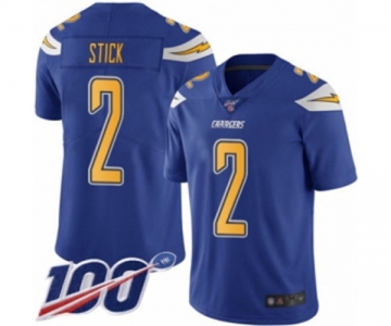 Men's Los Angeles Chargers #2 Easton Stick Limited Electric Blue Rush Vapor Untouchable 100th Season Football Jersey