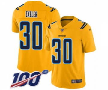 Men's Los Angeles Chargers #30 Austin Ekeler Limited Gold Inverted Legend 100th Season Football Jersey