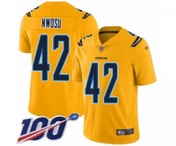 Men's Los Angeles Chargers #42 Uchenna Nwosu Limited Gold Inverted Legend 100th Season Football Jersey