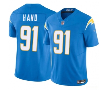 Men's Los Angeles Chargers #91 Da'Shawn Hand Blue 2025 F.U.S.E. Vapor Limited Football Stitched Jersey