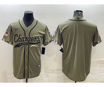 Men's Los Angeles Chargers Blank Olive Salute to Service Cool Base Stitched Baseball Jersey