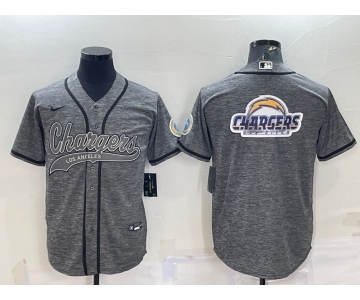 Men's Los Angeles Chargers Grey Gridiron Team Big Logo Cool Base Stitched Baseball Jersey