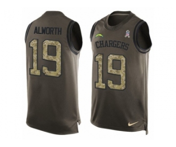 Men's Nike Los Angeles Chargers #19 Lance Alworth Limited Green Salute to Service Tank Top NFL Jersey