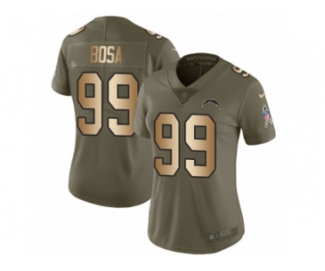 Women Nike Los Angeles Chargers #99 Joey Bosa Limited Olive Gold 2017 Salute to Service NFL Jersey