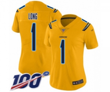 Women's Los Angeles Chargers #1 Ty Long Limited Gold Inverted Legend 100th Season Football Jersey