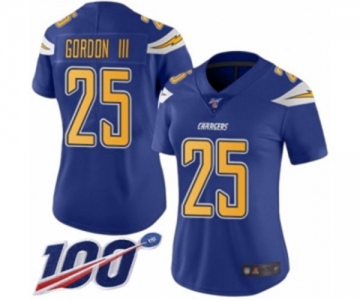 Women's Los Angeles Chargers #25 Melvin Gordon Limited Electric Blue Rush Vapor Untouchable 100th Season Football Jersey