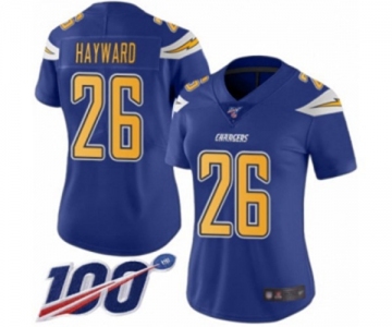 Women's Los Angeles Chargers #26 Casey Hayward Limited Electric Blue Rush Vapor Untouchable 100th Season Football Jersey