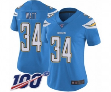 Women's Los Angeles Chargers #34 Derek Watt Electric Blue Alternate Vapor Untouchable Limited Player 100th Season Football Jersey