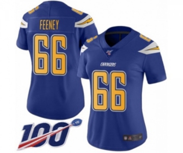 Women's Los Angeles Chargers #66 Dan Feeney Limited Electric Blue Rush Vapor Untouchable 100th Season Football Jersey