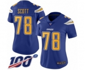 Women's Los Angeles Chargers #78 Trent Scott Limited Electric Blue Rush Vapor Untouchable 100th Season Football Jersey