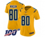 Women's Los Angeles Chargers #80 Kellen Winslow Limited Gold Inverted Legend 100th Season Football Jersey
