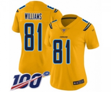 Women's Los Angeles Chargers #81 Mike Williams Limited Gold Inverted Legend 100th Season Football Jersey