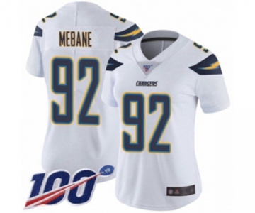Women's Los Angeles Chargers #92 Brandon Mebane White Vapor Untouchable Limited Player 100th Season Football Jersey