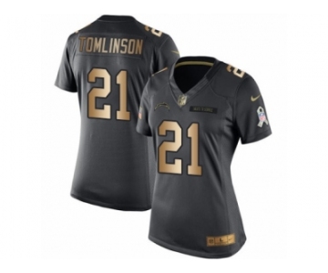 Women's Nike San Diego Chargers #21 LaDainian Tomlinson Limited Black Gold Salute to Service NFL Jersey