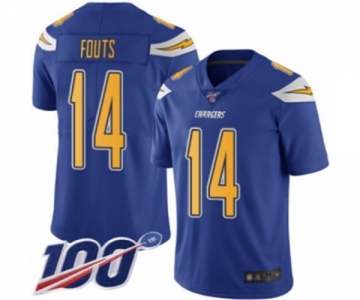 Youth Los Angeles Chargers #14 Dan Fouts Limited Electric Blue Rush Vapor Untouchable 100th Season Football Jersey
