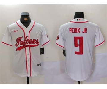 Men's Atlanta Falcons #9 Michael Penix Jr. White With Patch Cool Base Stitched Baseball Jersey