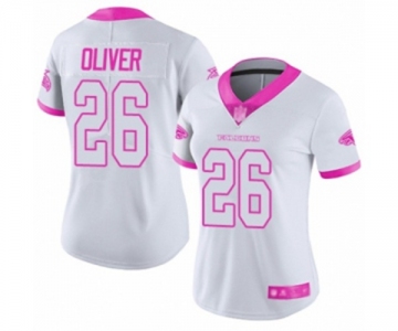 Women's Atlanta Falcons #26 Isaiah Oliver Limited White Pink Rush Fashion Football Jersey