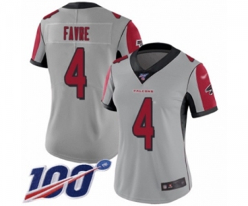 Women's Atlanta Falcons #4 Brett Favre Limited Silver Inverted Legend 100th Season Football Jersey