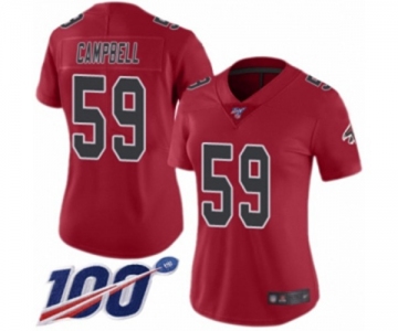 Women's Atlanta Falcons #59 De'Vondre Campbell Limited Red Rush Vapor Untouchable 100th Season Football Jersey