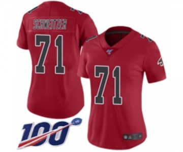 Women's Atlanta Falcons #71 Wes Schweitzer Limited Red Rush Vapor Untouchable 100th Season Football Jersey