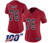 Women's Atlanta Falcons #76 Kaleb McGary Limited Red Rush Vapor Untouchable 100th Season Football Jersey