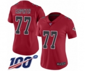 Women's Atlanta Falcons #77 James Carpenter Limited Red Rush Vapor Untouchable 100th Season Football Jersey