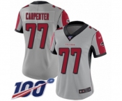 Women's Atlanta Falcons #77 James Carpenter Limited Silver Inverted Legend 100th Season Football Jersey