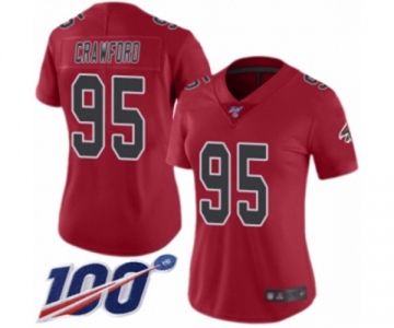 Women's Atlanta Falcons #95 Jack Crawford Limited Red Rush Vapor Untouchable 100th Season Football Jersey