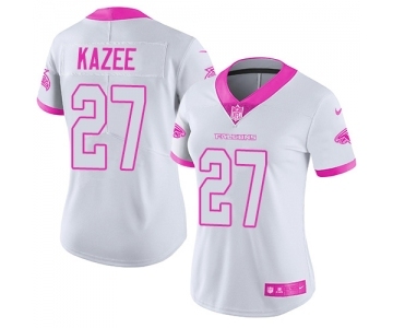 Women's Nike Atlanta Falcons #27 Damontae Kazee Limited White-Pink Rush Fashion NFL Jersey